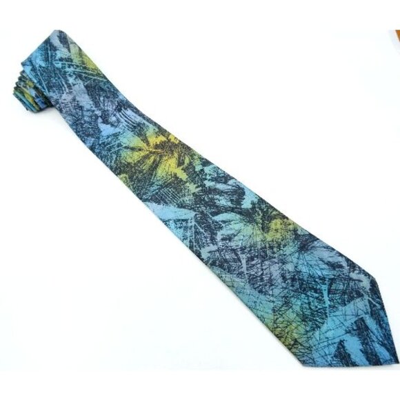 Funky Vintage Tie Blue Green Yellow Abstract Necktie Made in Canada Louis Hebert - Picture 2 of 4